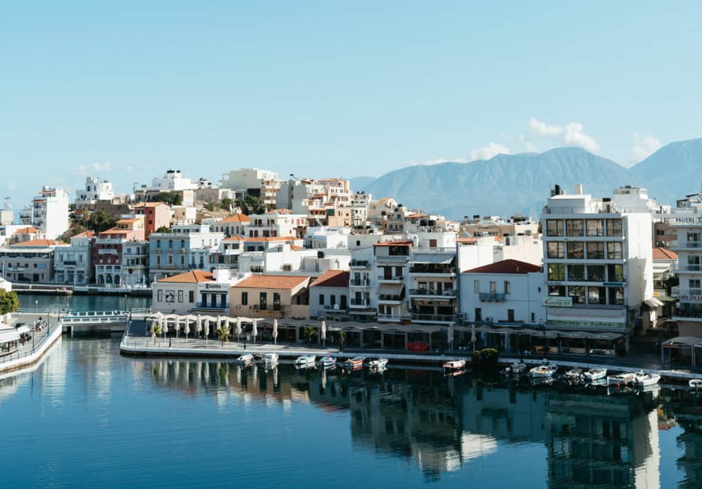 view from across the harbor in Agios Nikolaos