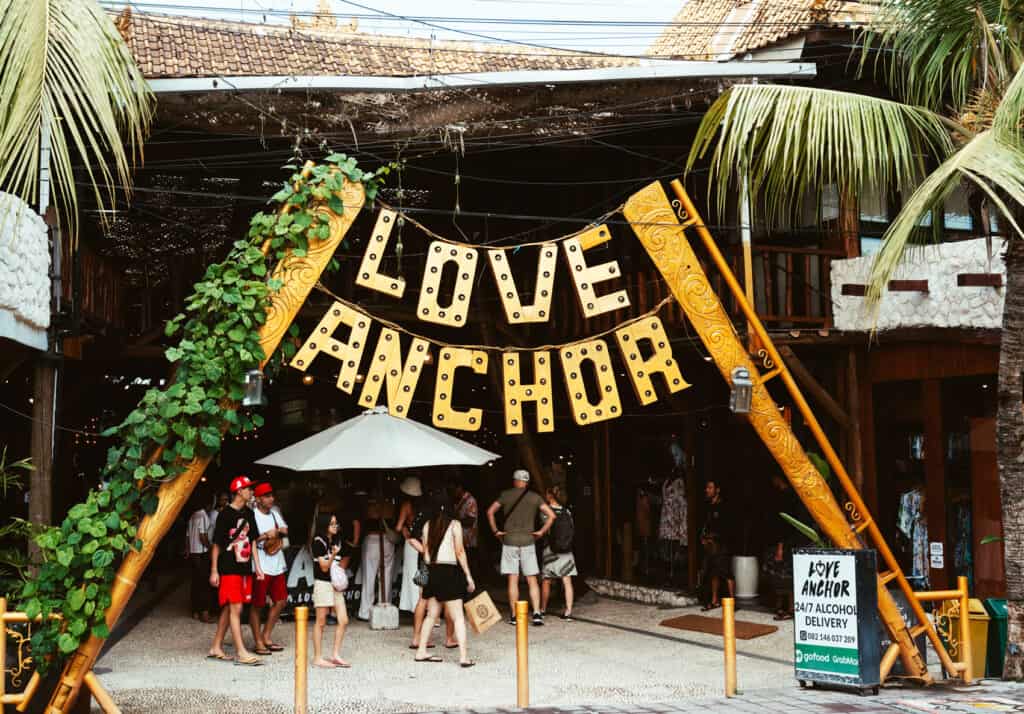 The unique entryway for Love Anchor, a popular market in Bali and one of the best things to do in Canggu