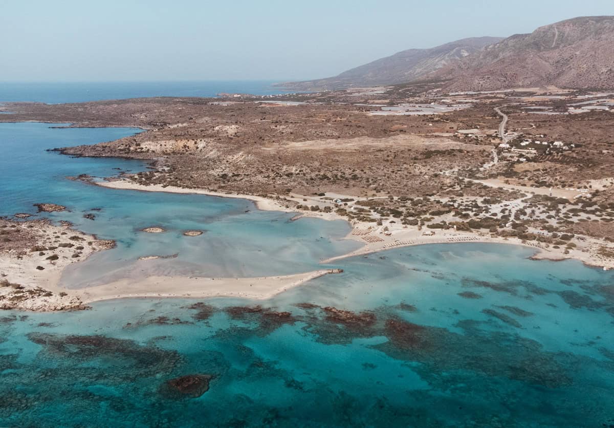 An drone view of Elafonisi Beach looking toward the mainland!