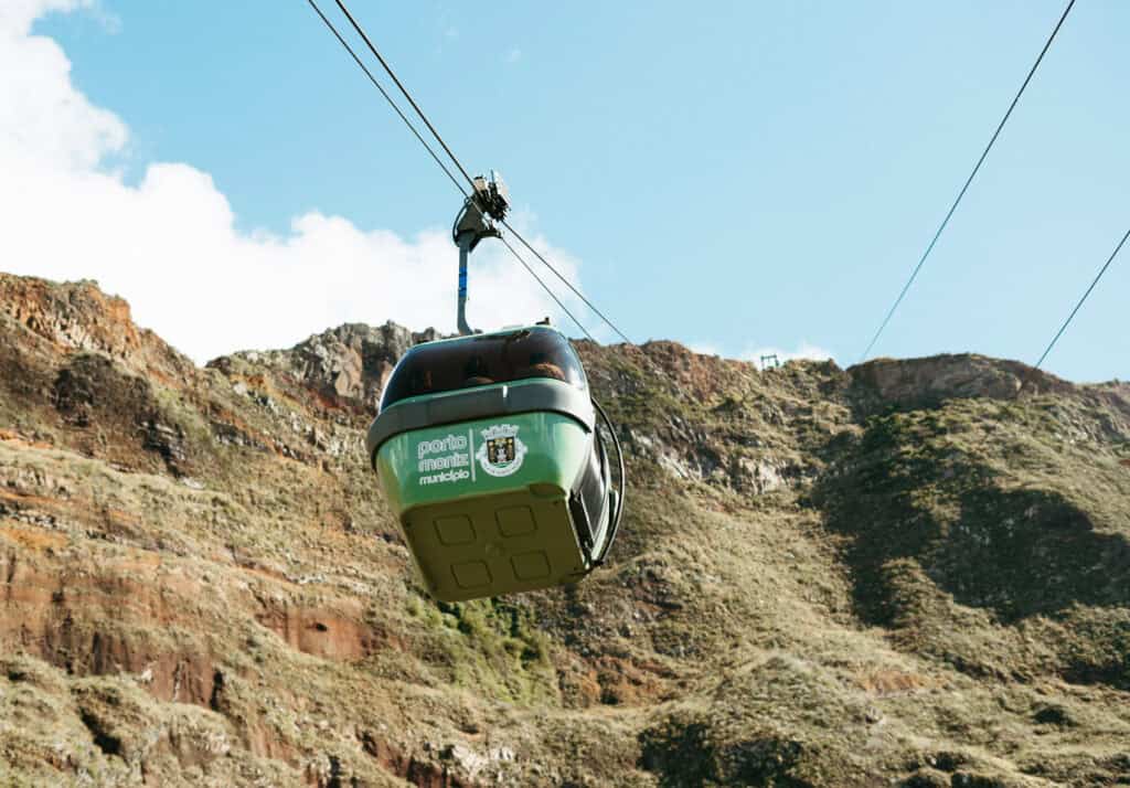A view of the gondola carrying passengers down to Achadas De Cruz in Madeira