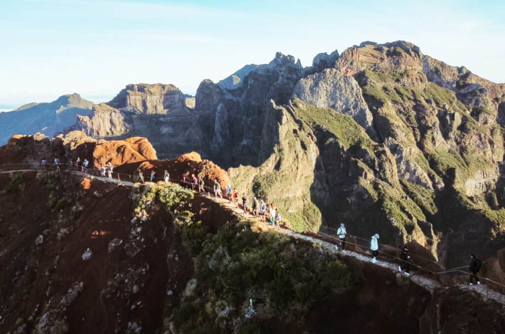sunrise hikers making their way up Pico Do Arieiro early in the morning. Many come from the early tours from Funchal to Pico Do Arieiro