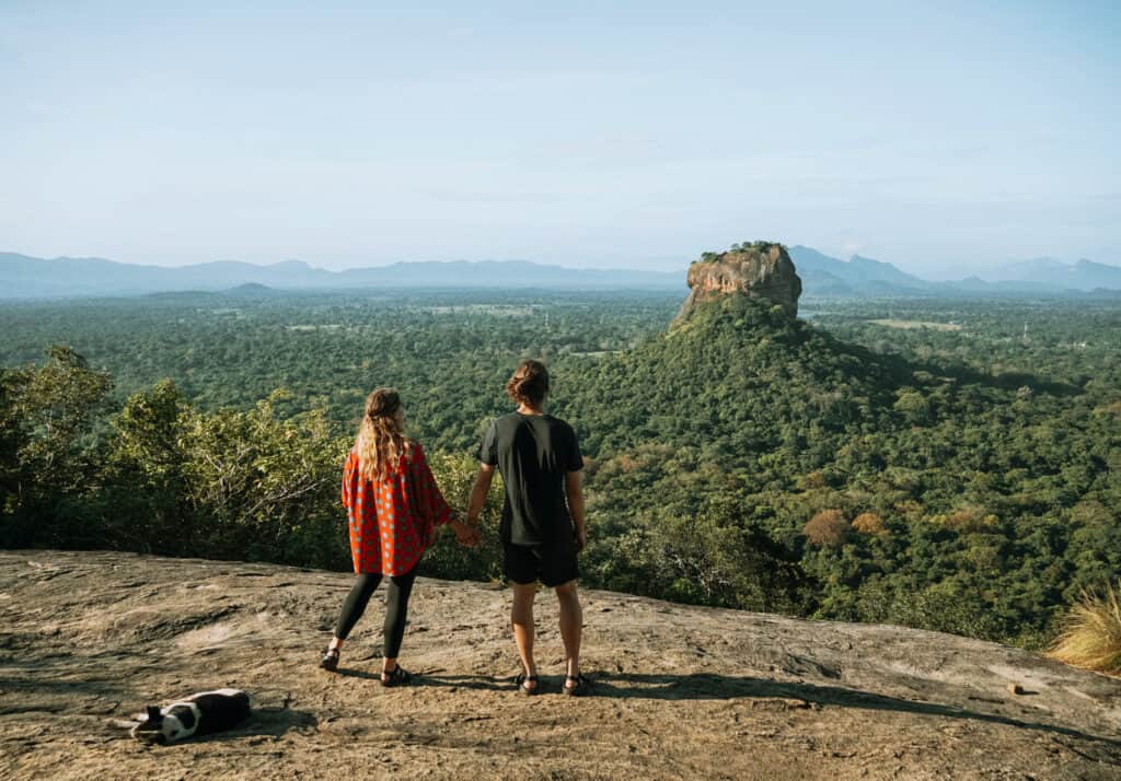 Caleb and Sarah enjoying the view of Sigiriya Rock Fortress from the top of Pidurangala Rock