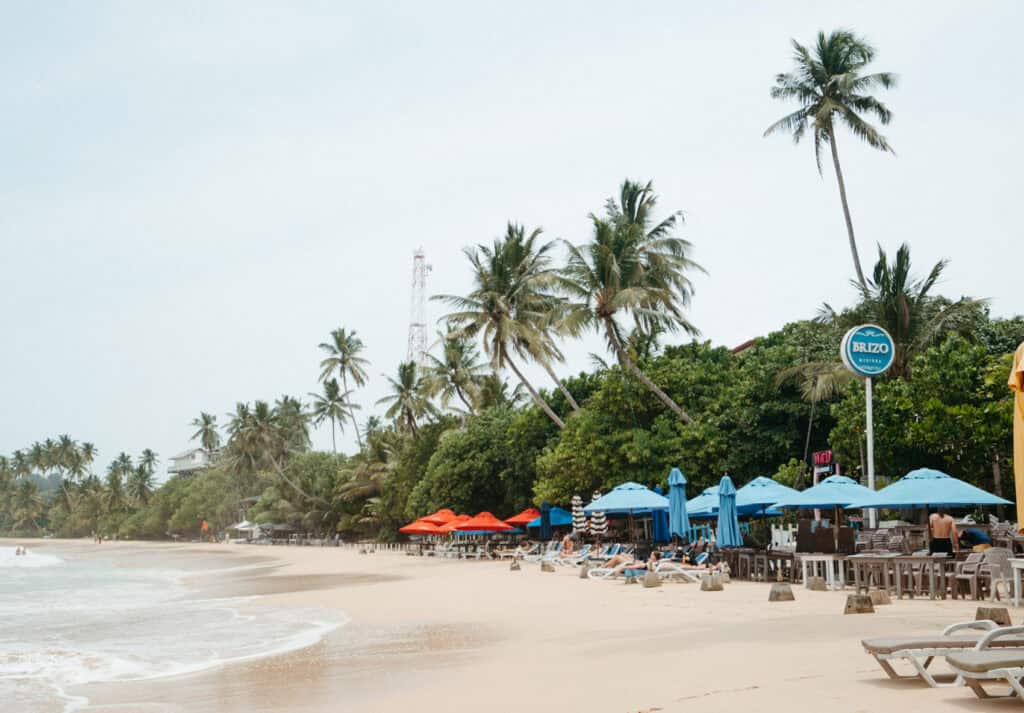A scenic view of Mirissa Beach in front of Brizo in Sri Lanka.